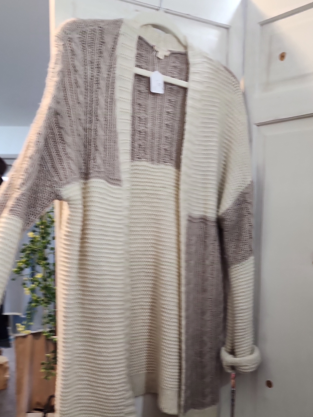 Cozy Two-Tone Open Front Knit Cardigan - Cream & Lavender
